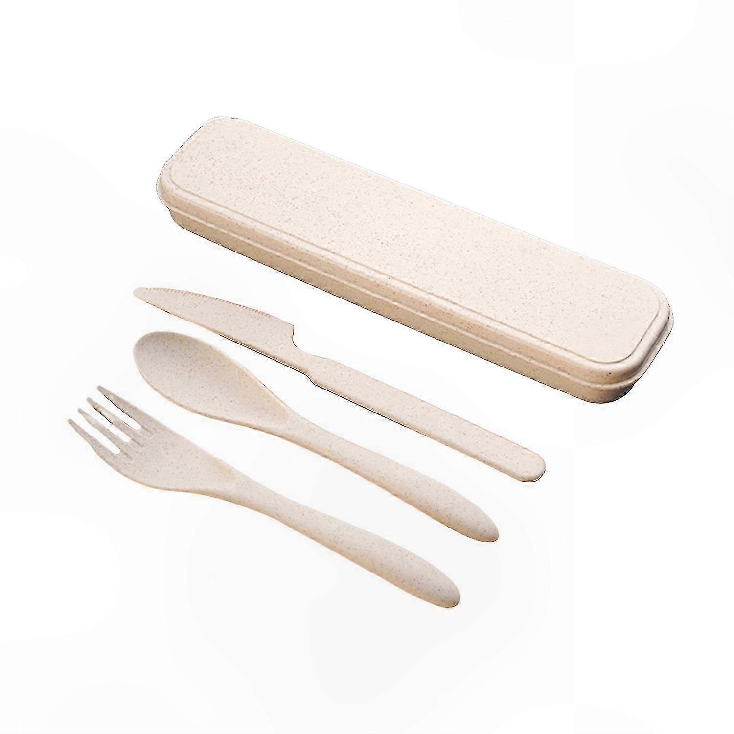 3-Piece Wheat Fiber Cutlery Set with Storage Box Non-Slip Design Easy to Clean Modern Nordic Style Dinnerware