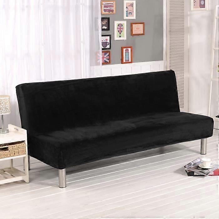 Solid Stretch Sofa Bed Cover Armless Sofa Cover Solid Color Sofa Bed Cover - Black