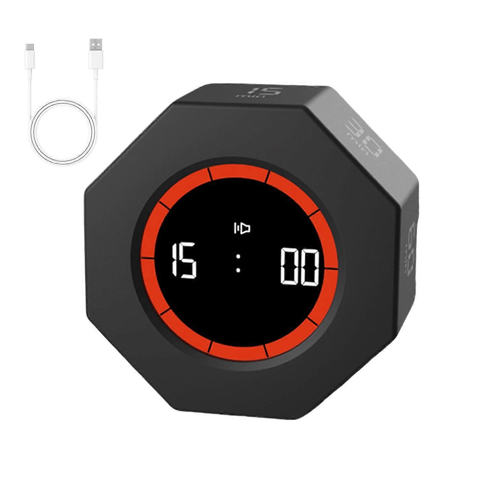 Rechargeable Digital Timer Quiet Operation Automatic Rotating Kitchen Timer Suitable for Classroom Cooking Office Study  Black