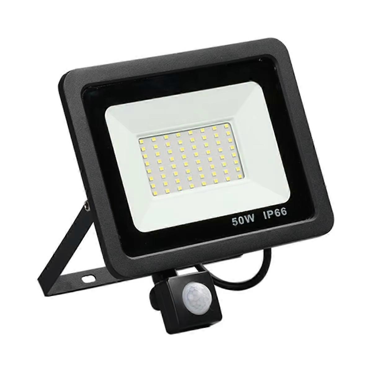 LED PIR Floodlight 50W Black Shell AC220V Waterproof Outdoor Induction Spotlight Street Lamp Courtyard Light.