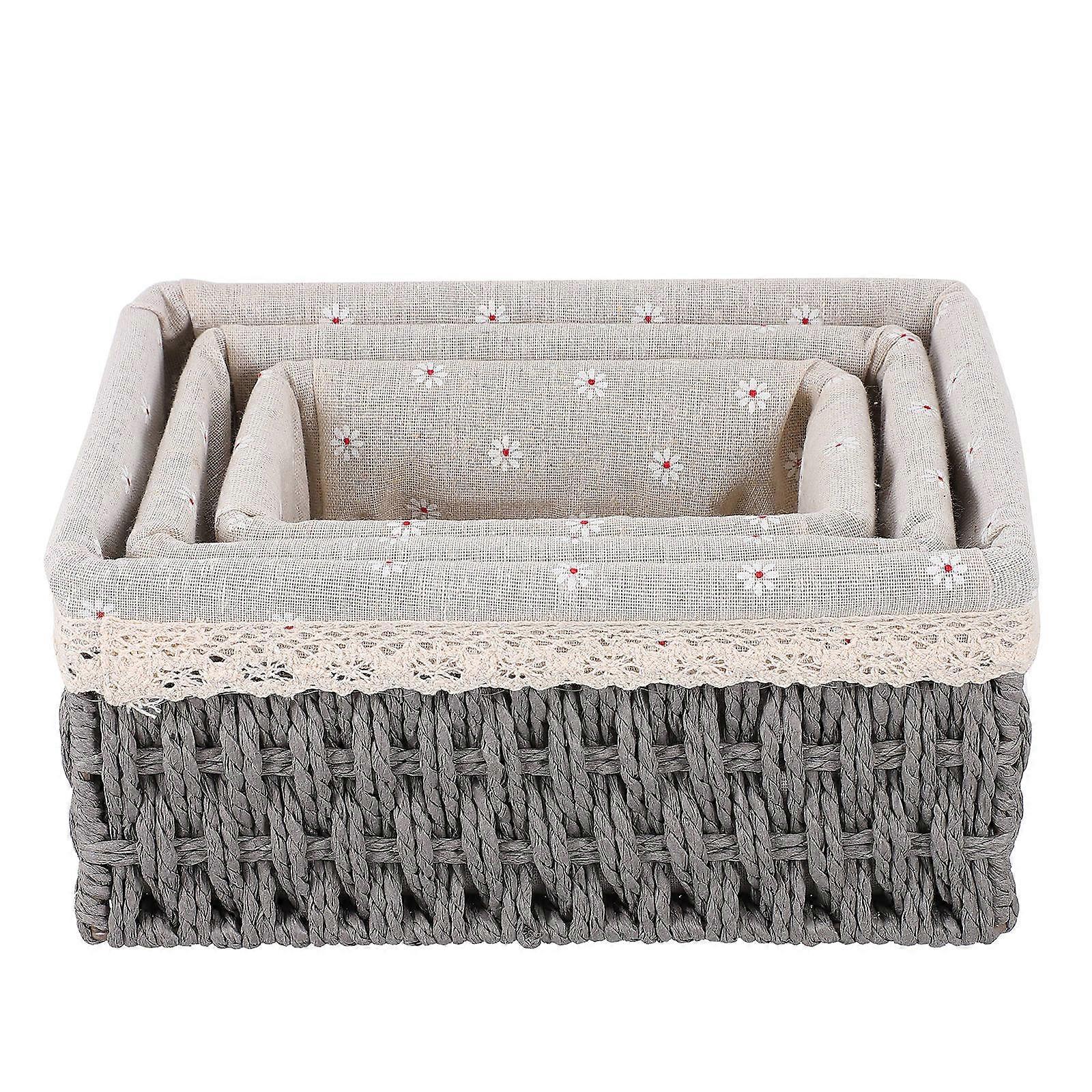 Storage Baskets for Organizing Desktop Storage Basket Home and Office Use Rattan Material Grey Color 3Pcs