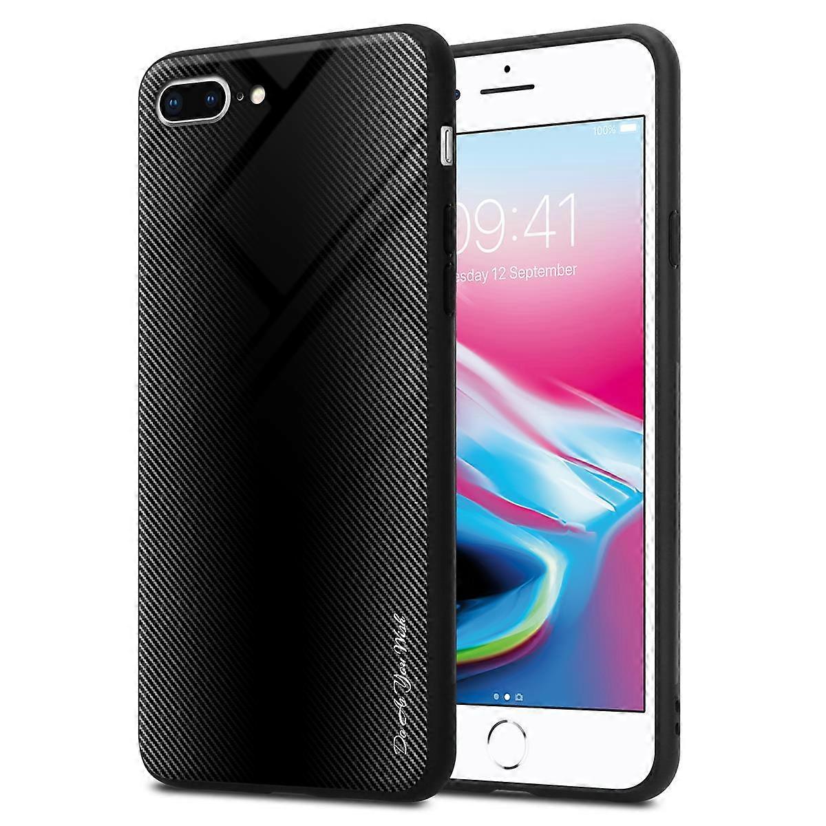 iPhone 7 PLUS / 7S PLUS / 8 PLUSケースTPU保護ケース-保護ガラス付き背面カバー-ストライプガラス