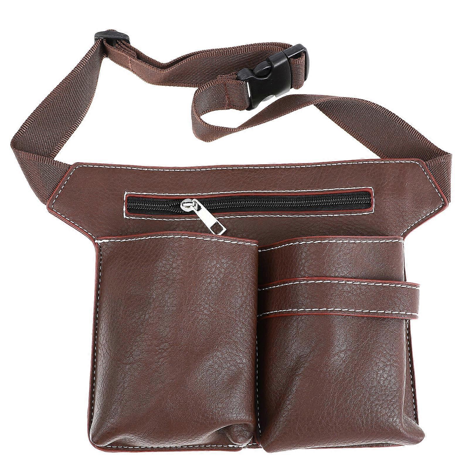 Brown PU Scissors Pouch for Hair Stylists and Barbers Adjustable Waist Bag for Storage 8.5 x 5.5 Inches