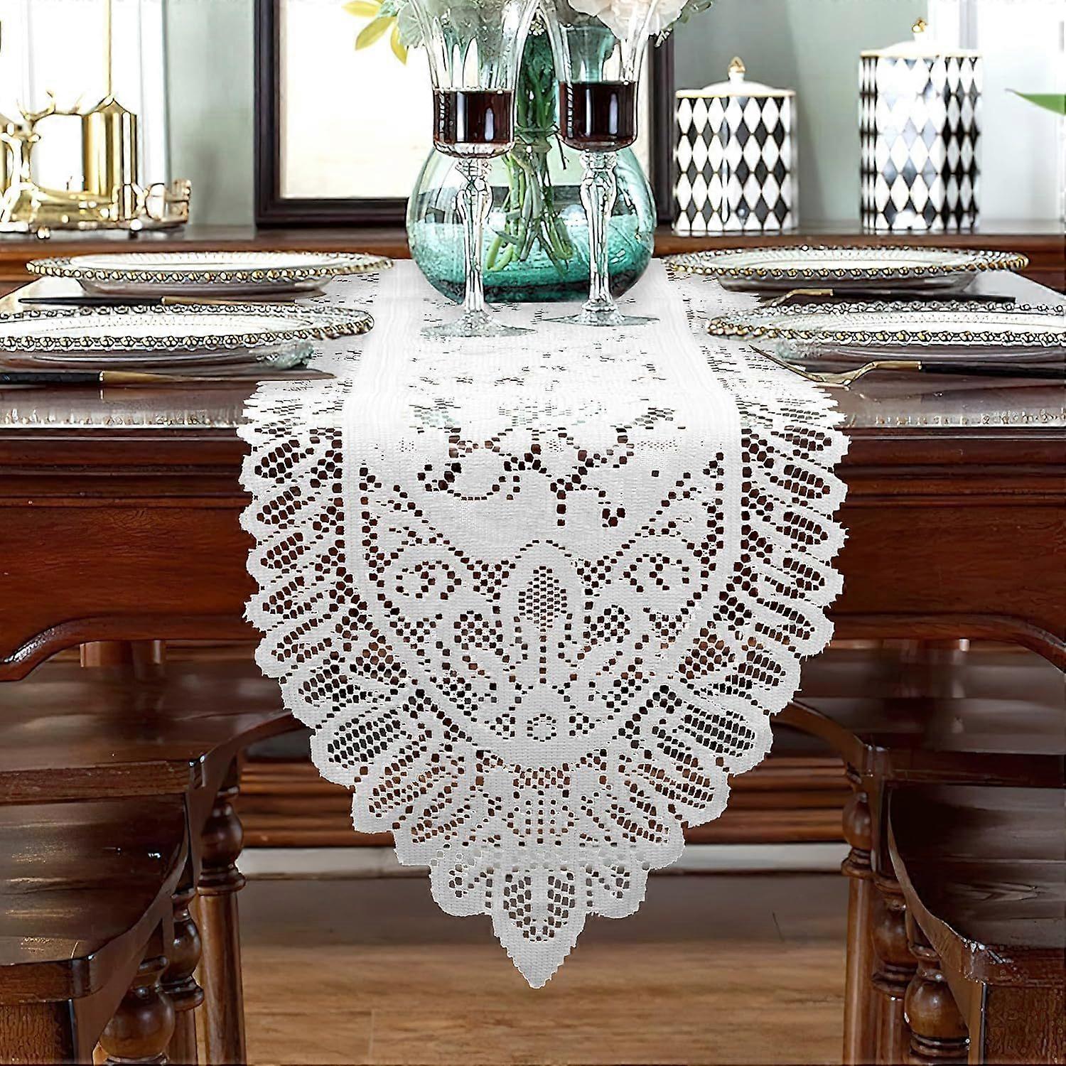 Lace Table Runner Farmhouse Bohemian Table Runner White Spring Table Runner