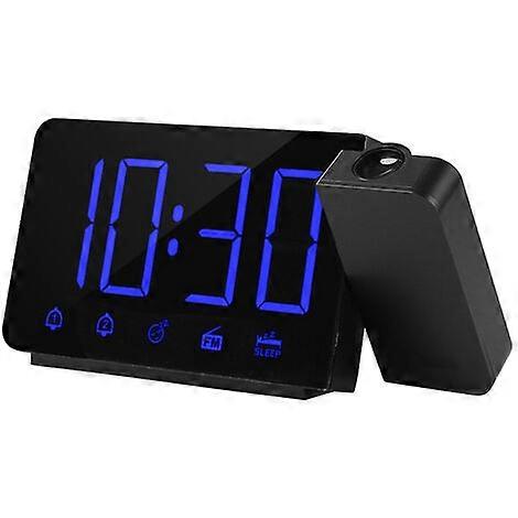 Projection Alarm Clock 180 Degree Projector With Snooze FM Radio Function 4 USB Alarm Dimmer Dual Charge Digital Clock 12H/24H For Bedrooms, Blue