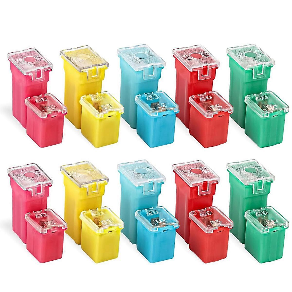 20PCS Car Fuses Assortment Kit, Tall/Standard and Low Profile Box Shaped Fuses for Pickup Trucks, Cars, RVs, and SUVs