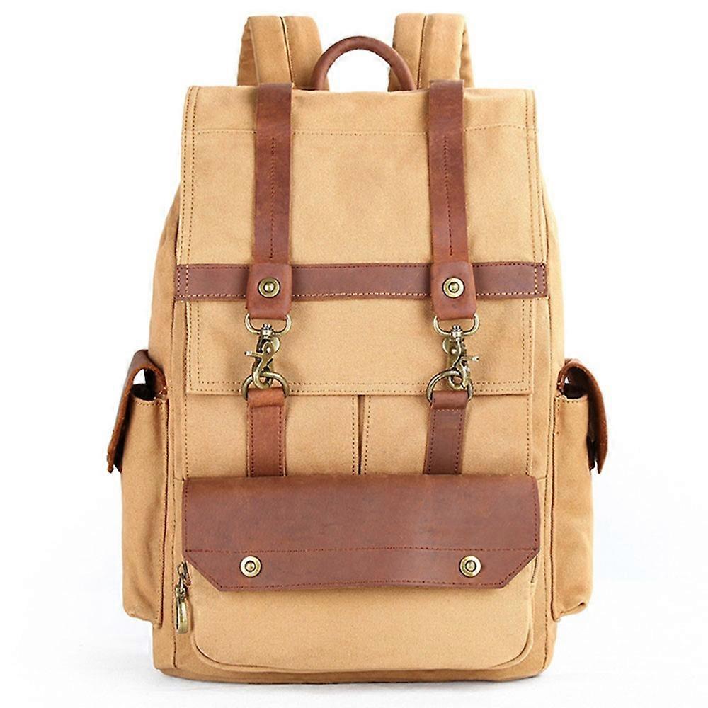 3073 Retro Casual Men Travel Backpack Canvas+Leather Laptop Dual Shoulder Bag