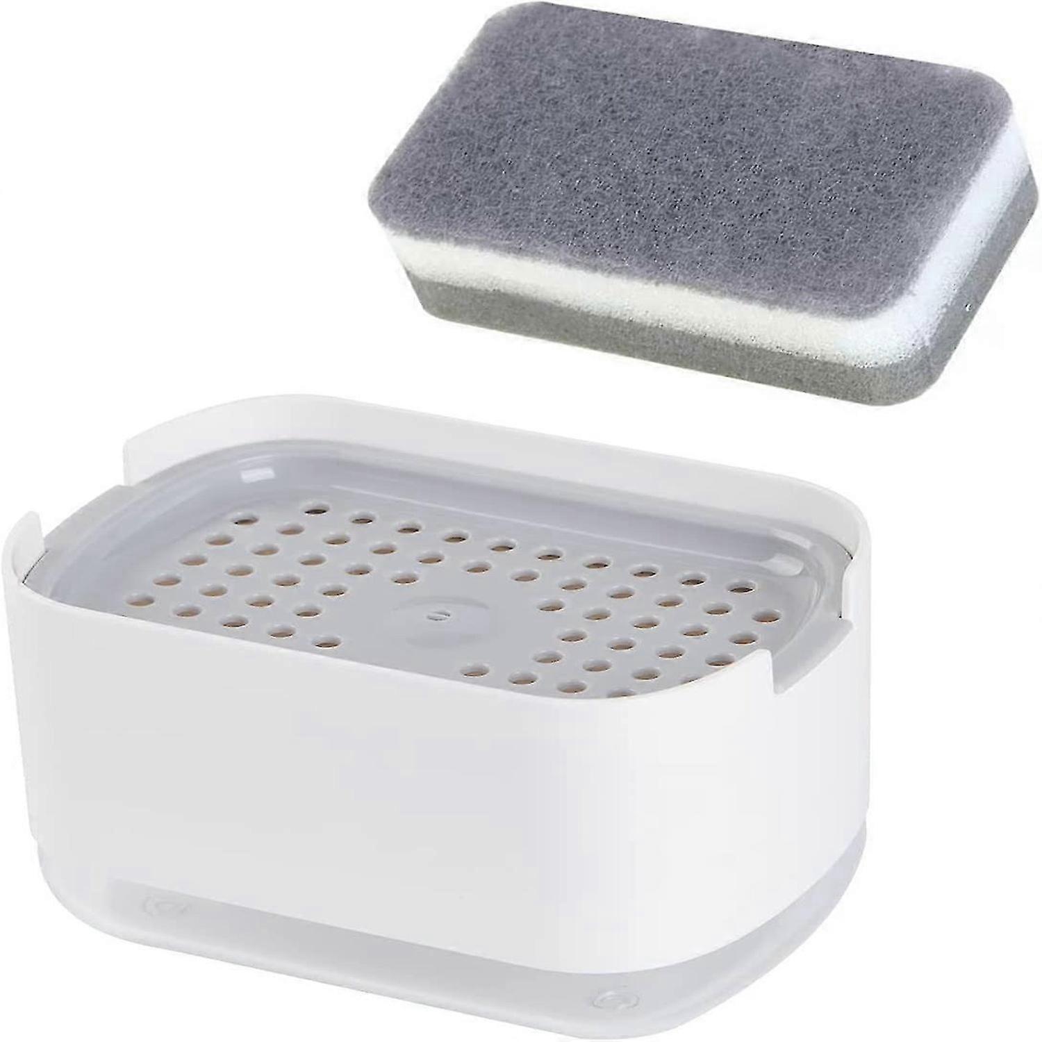 10oz Dish Soap Dispenser for Kitchen Sink with Sponge Holder Push Down Pump Caddy Tray Container Set