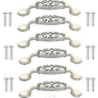 6pcs Ceramic Alloy Door Knobs Cabinet Cupboard Cupboard Chinese Style White Handle