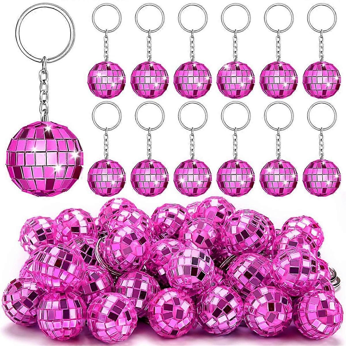 25Pcs Disco Ball Keychain, Rose Red Disco Keychains Bulk, Mini Disco Ball Key Chain Party Favors fo