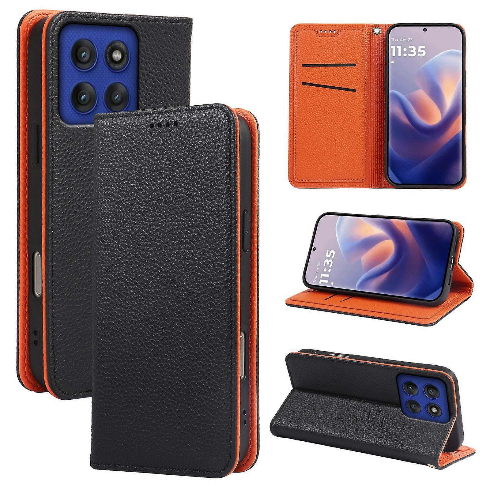 Suitable for Motorola Moto G56 mobile phone case G05 two-color lychee pattern strong magnetic card flip cover leather case G86