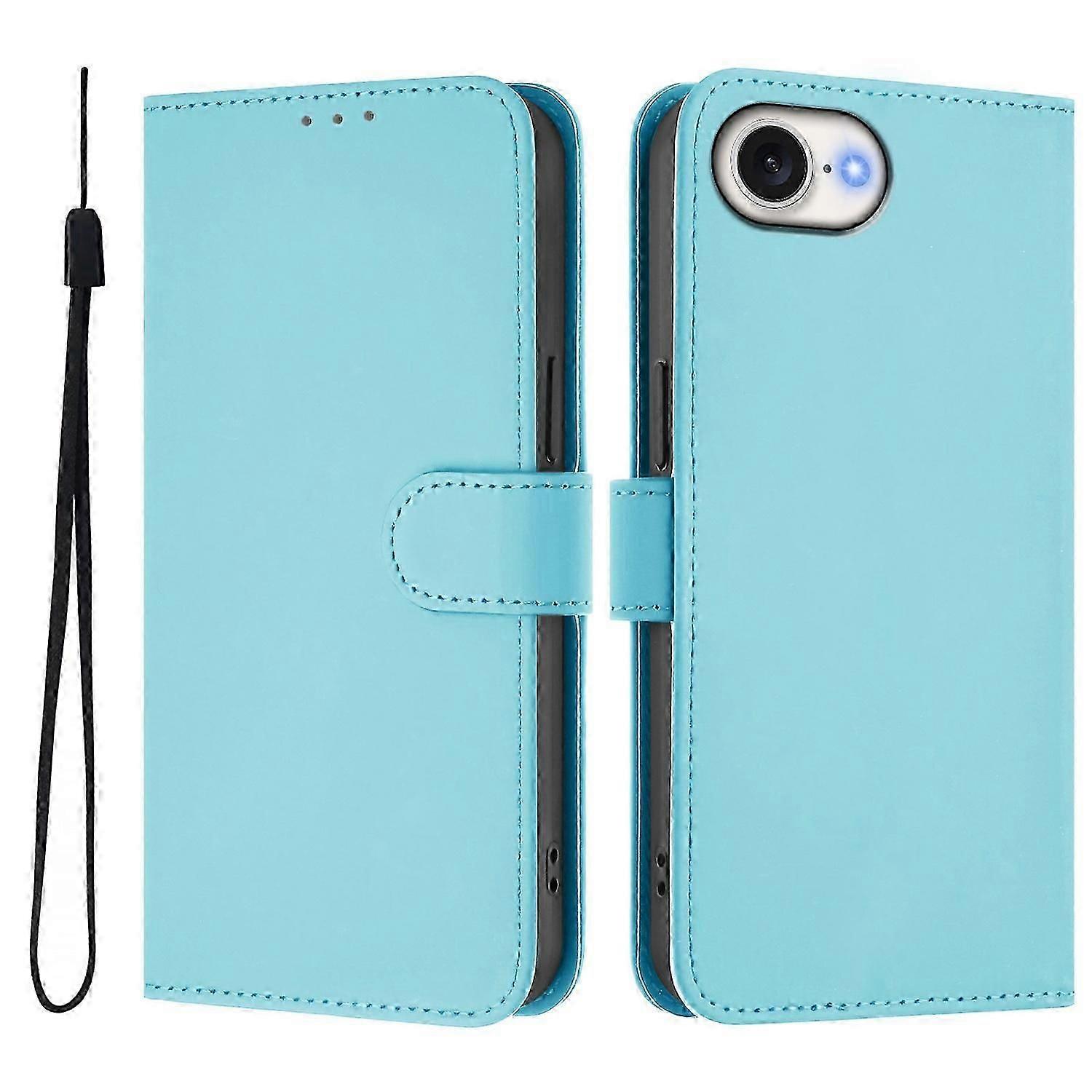 For Iphone 16e Case Solid Color Wallet Leather Phone Cover With Strap