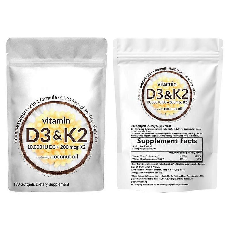 2-in-1 D and K, D3 10,000 IU plus 200mcg K2 for calcium absorption and bone health