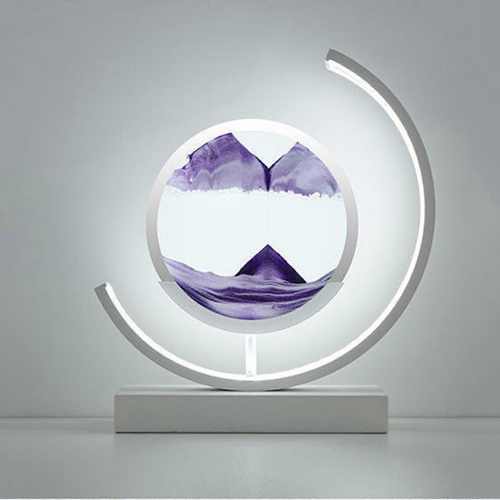 Moving Sand Art Picture With Light 3 Colors 3D Round Sand Picture Lamp With Stand Desktop Or Office White Frame Purple