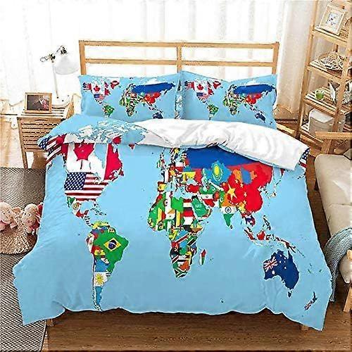 s545 World Map Bed Linen Set - Duvet Cover and Pillow Case, Microfibre, 3D Digital Print, Three-Piece Bedding Duvet Cover Pillowcases4, Single w545