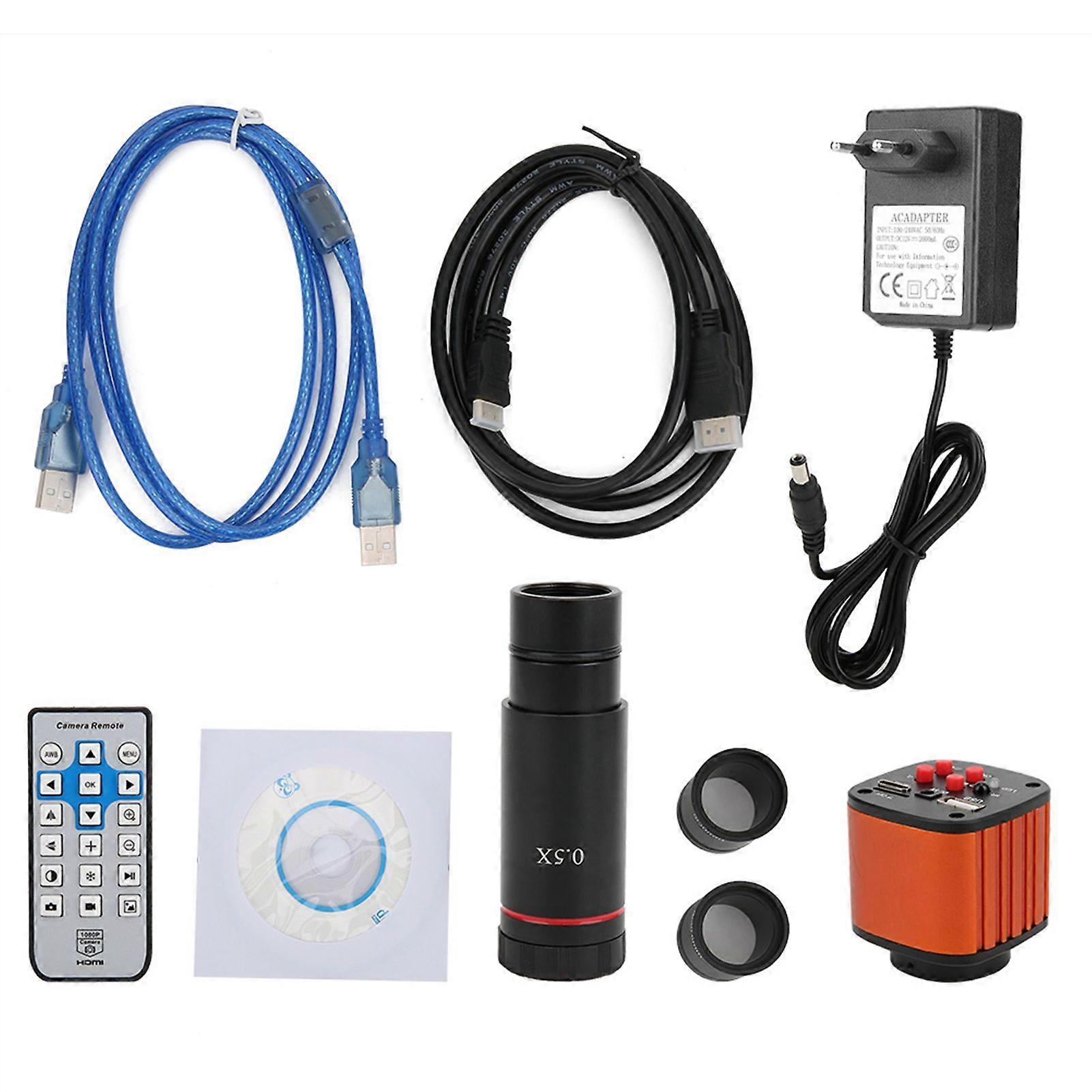 16MP USB Microscope Camera Kit Digital Magnifier with 0.5X Lens 30mm 30.5mm Ring AdapterEU Plug 100-240V