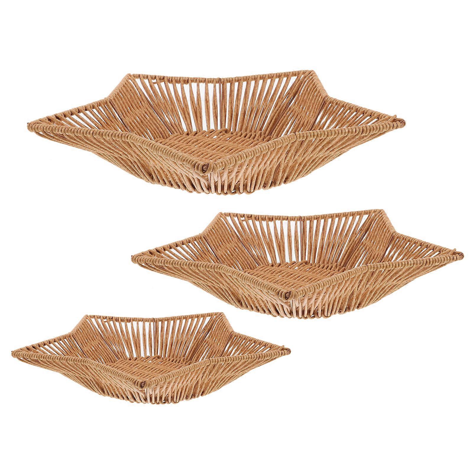 Decorative Rattan Tray Set Star Shaped Food Serving 6Pcs Light Brown Rustic Charm For Organized Snack Presentation