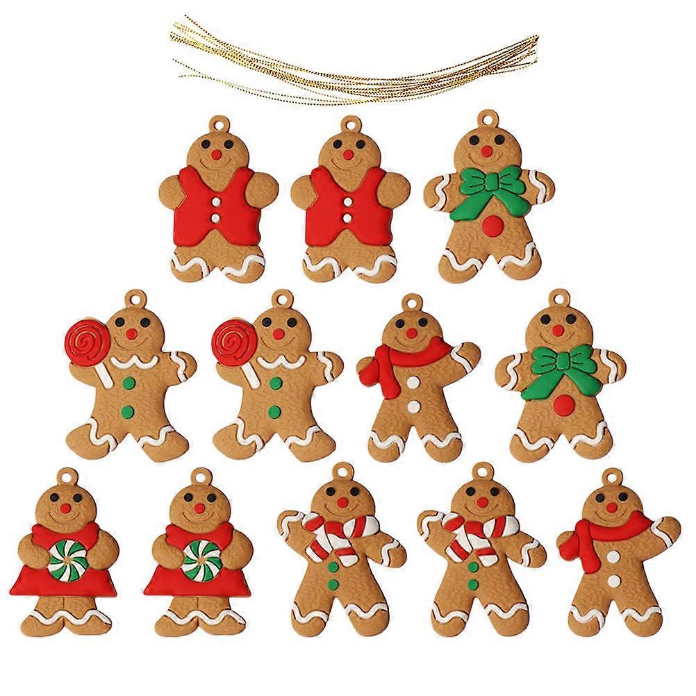 Gingerbread Man Pendant Hanging Decor For Christmas Tree Decoration In Khaki Color With Material 12Pcs