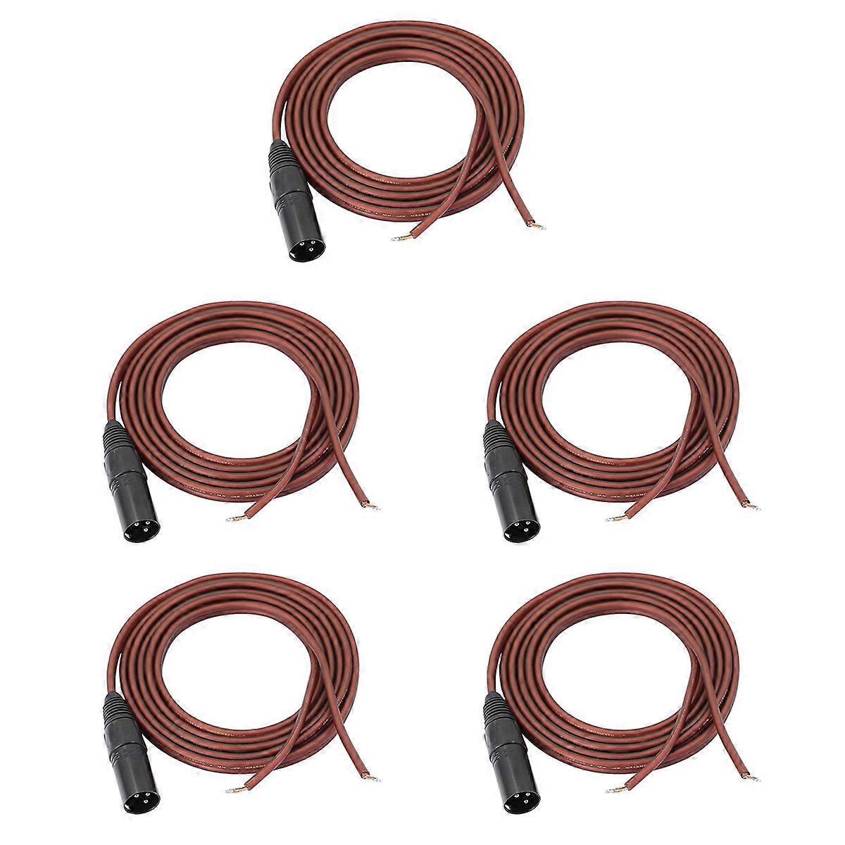 5X XLR Speaker Wire,Speaker Bare Cable to XLR Plug,Gold Plated XLR 3 Pin Male Connector Replacement