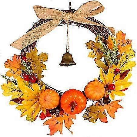 Halloween Wreath with Pumpkin and Colorful Maple Leaves for Fall Decoration