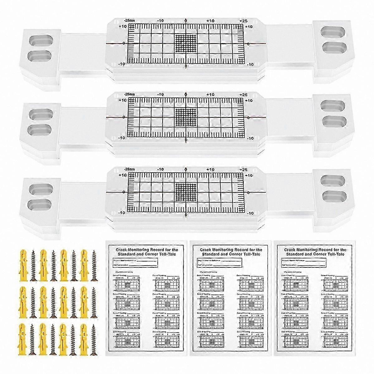 3-Pack Crack Monitoring Devices, Acrylic Corner Tell-Tale Sensors for Structural Tracking and Recording