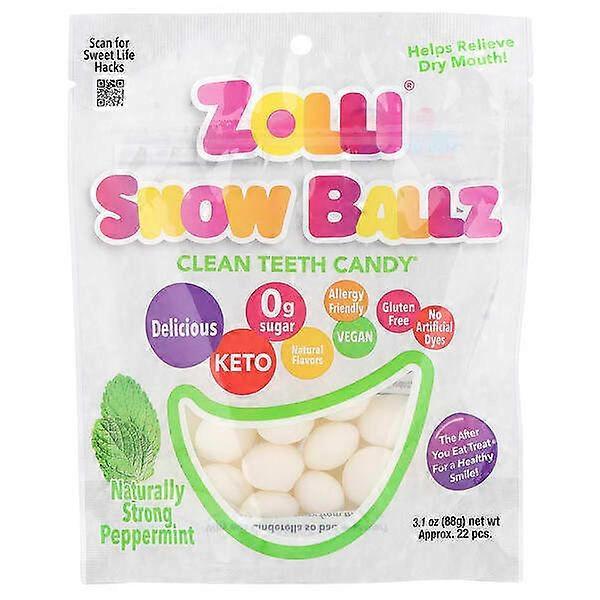 Zollipops, ZolliÃÂÃÂÃÂÃÂÃÂÃÂÃÂÃÂ® Snow Ballz, Naturally Strong Peppermint, Approx. 22 Pieces, 3.1 oz (88 g)