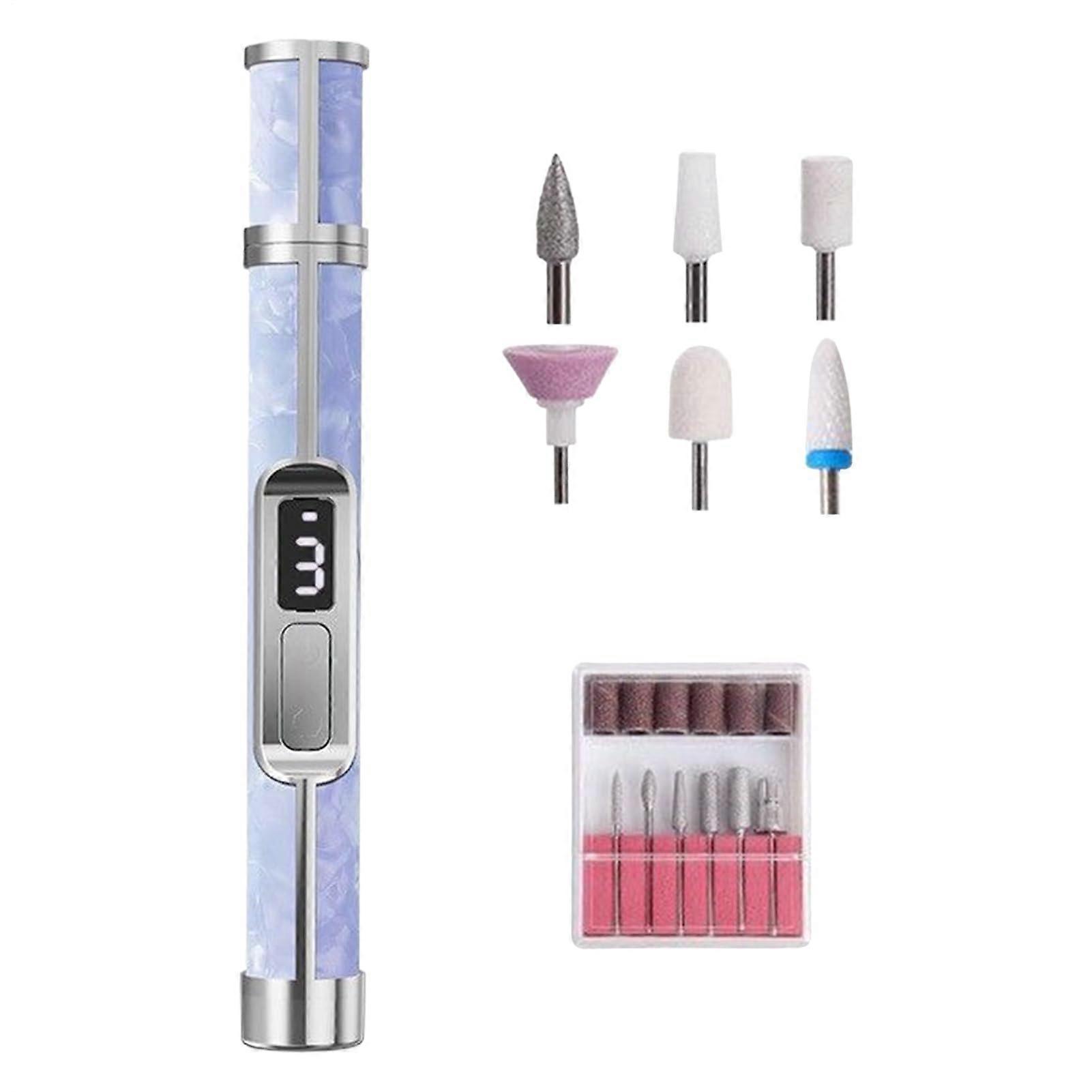 Rechargeable Nail Drill 6.3 X 0.79 In Size MultiSpeed Electric Grinding Device Foot Buffer Blue