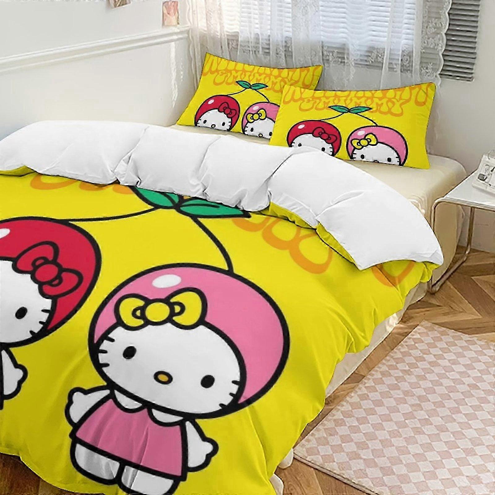 Zm387 Hello Kitty 3-Piece Twin Bed Set - Includes 1 Single Comforter And 2 Pillowcases Bedding - Fade Resistant Microfiber - Hello Kitty Lc3