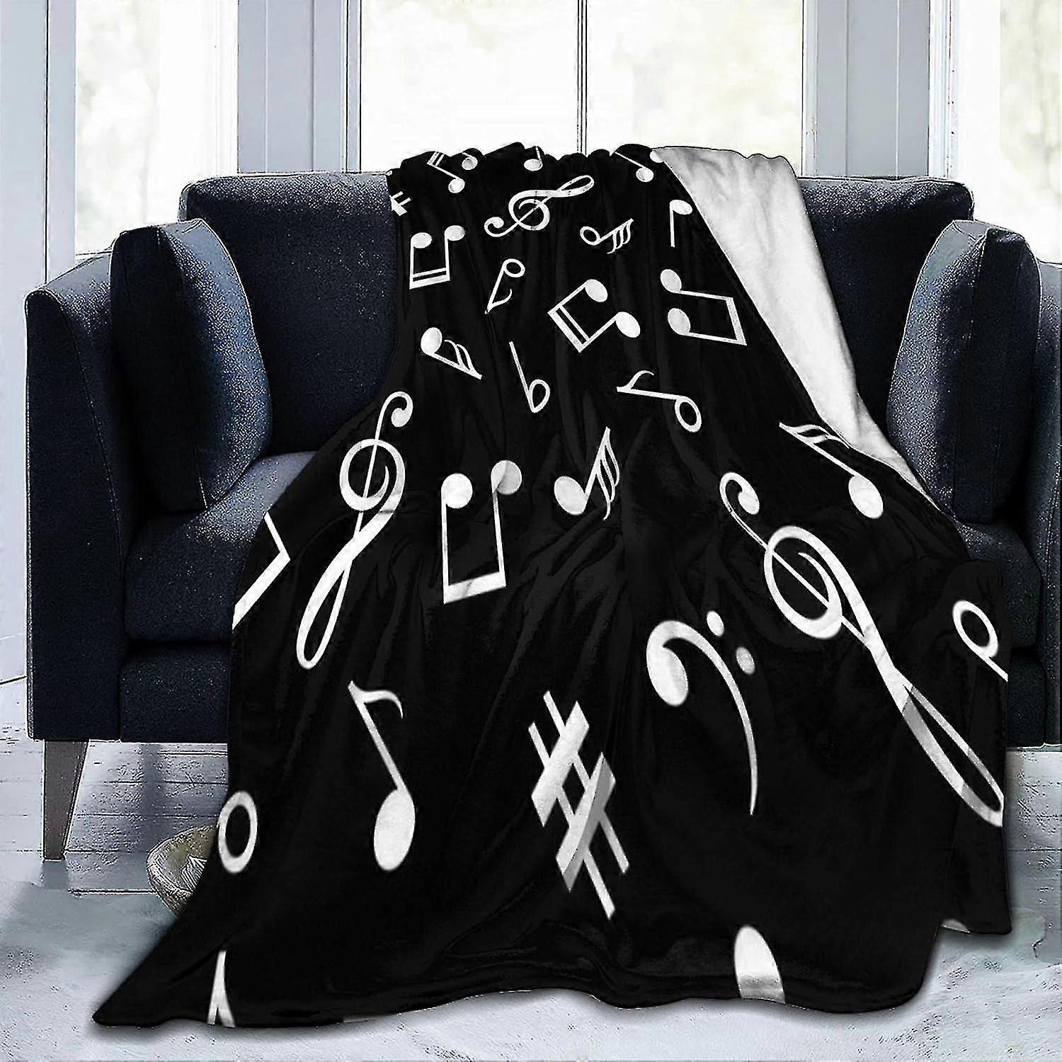 Blanket Music Notes Black Pattern Throw Blanket Ultra-soft Cozy Lightweight Fleece Blankets For Home Bed Couch