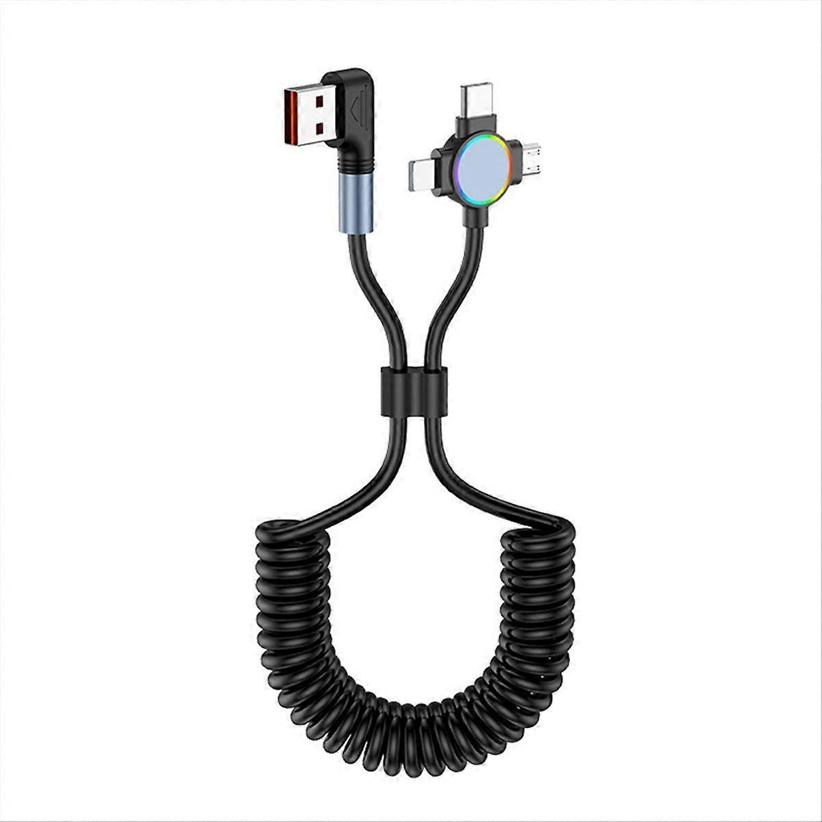 3 in 1 Spring USB Charge Cable RGB 6A Type C Micro-USB Fast Charging Data Cable B