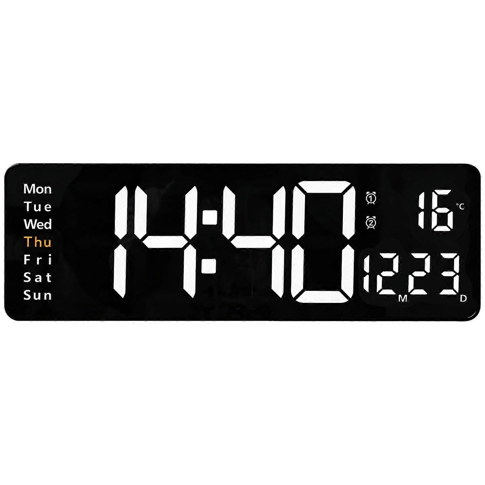 16Inch LED Digital Wall Clock, Adjustable Brightness, Remote Control, White, Living Room, Kitchen, Office