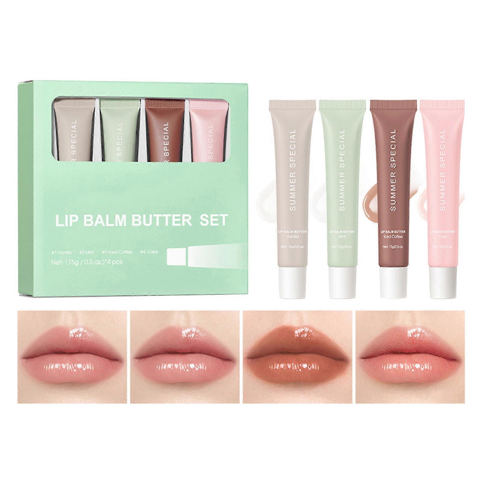 Ensemble de 4 baumes à lèvres pour un soin quotidien et une réparation nocturne apaisante. Format voyage. Gloss pour lèvres délicates. Multicolore.