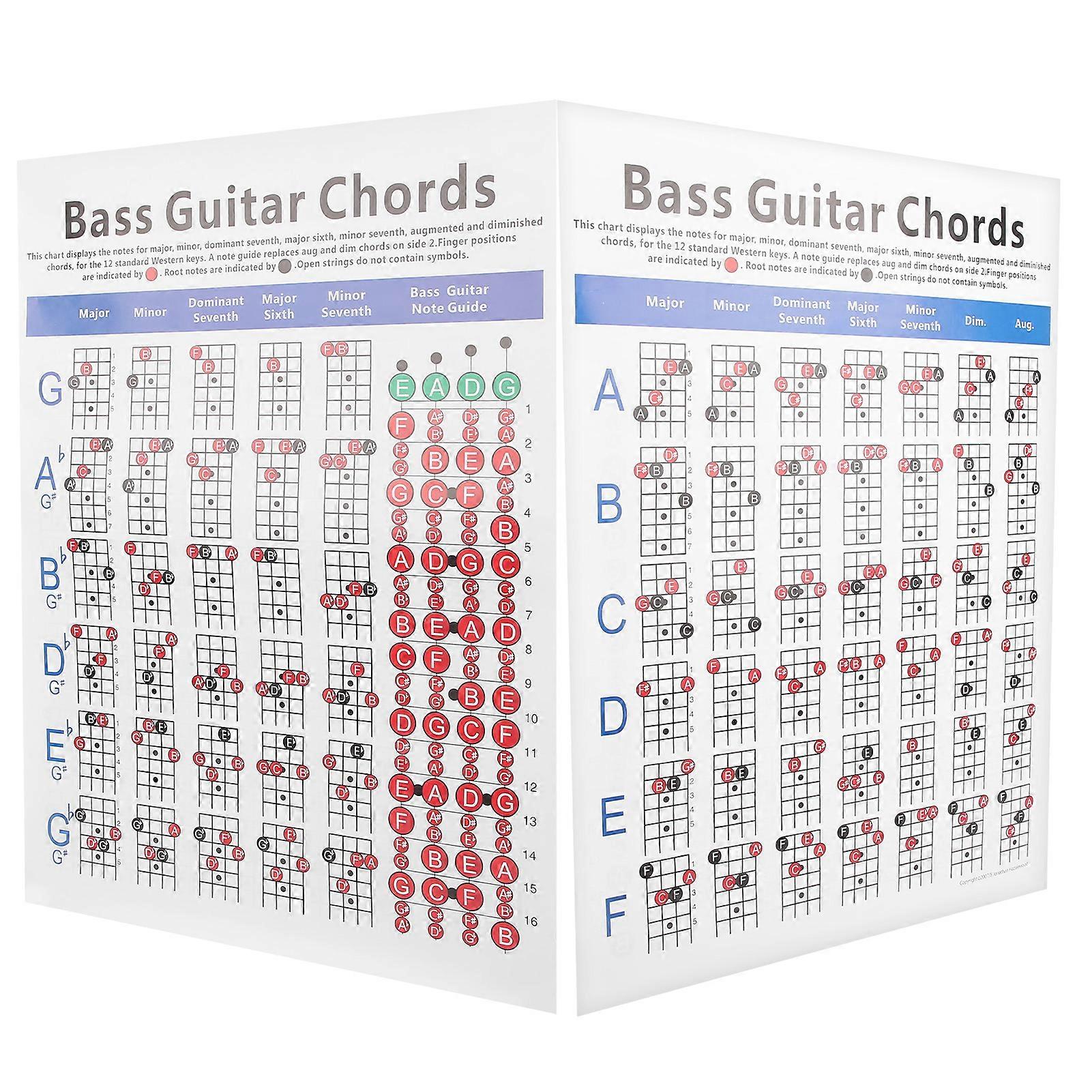 Bass Guitar Chords Chart 4‑String Electric Reference Paper Exercise Tool for Beginners