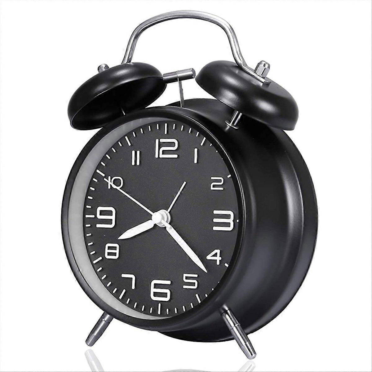 Twin Bell Loud Clock Metal Frame 3D Dial with Backlight Battery Operate Desk Table Clock for Home an