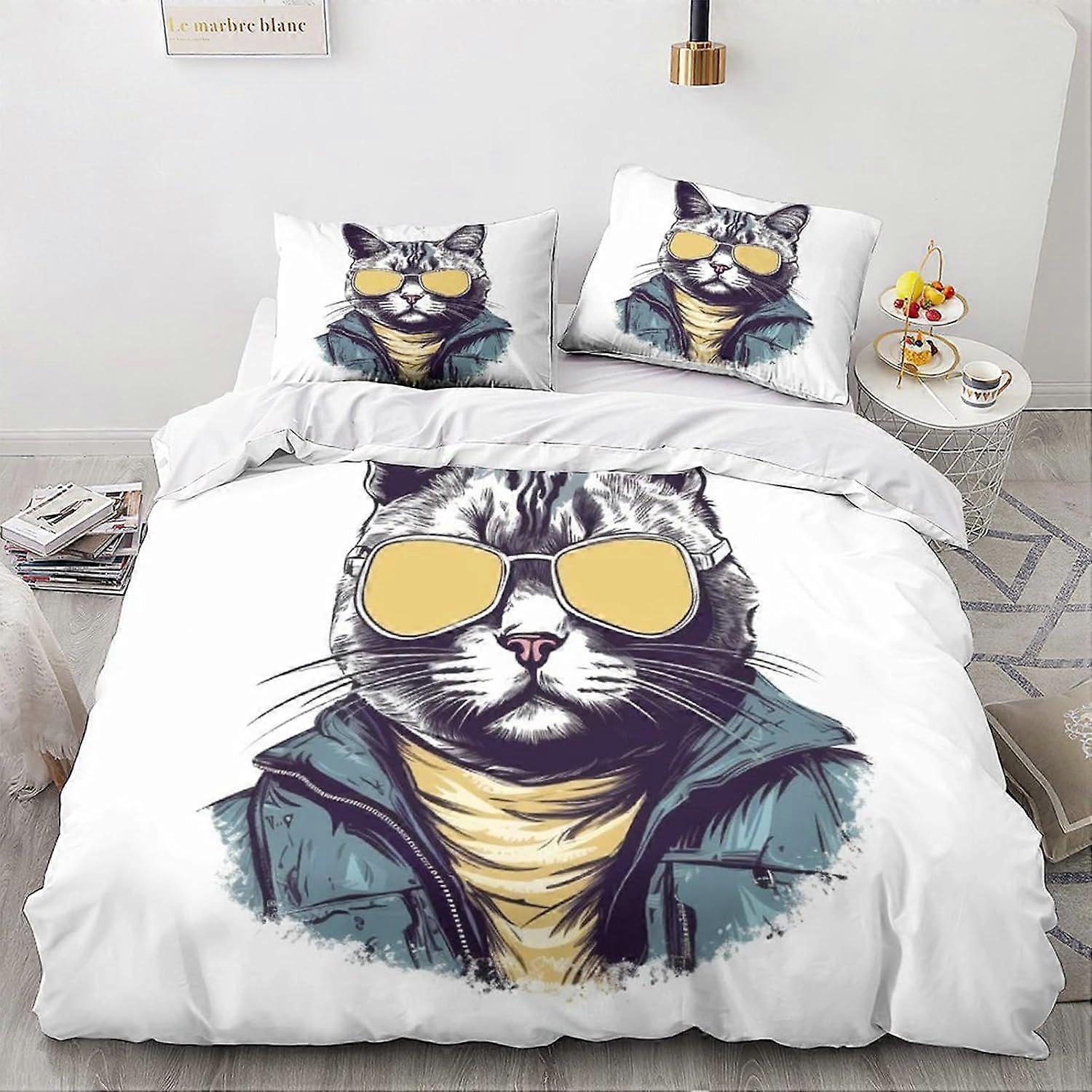 LikeEj Cat Duvet Capa Anime Padrão Impresso Cama Capa Edredom com fechamento com zíper, Soft Microfiber Cute Bedding Set