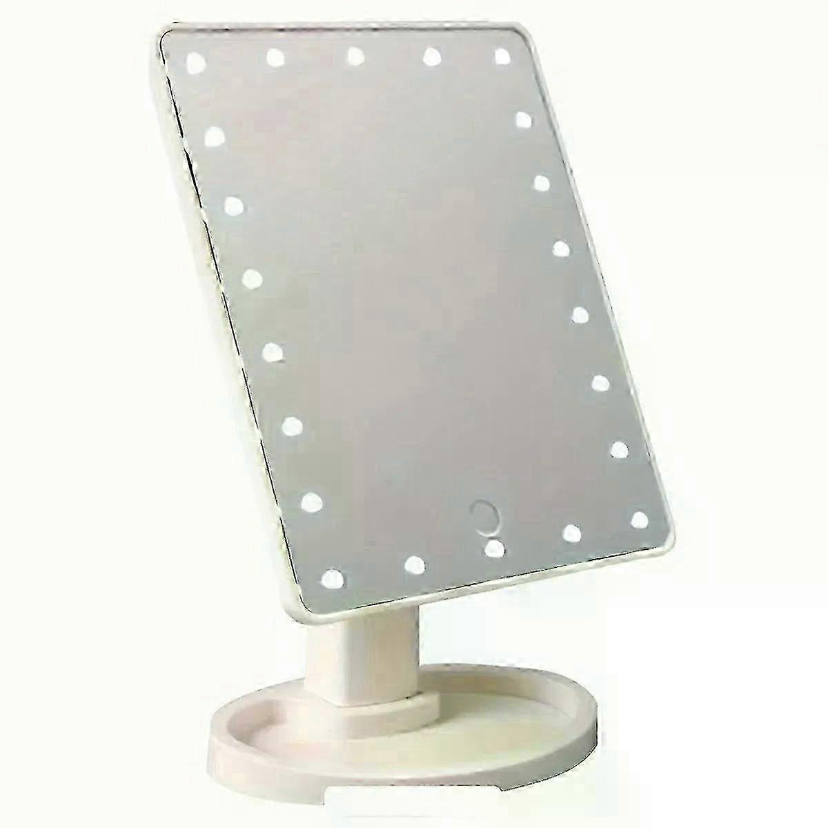 1pc LED Makeup Mirror Table Type Single Side Portable Desktop Beauty Mirror with Light Makeup Rotating Storage