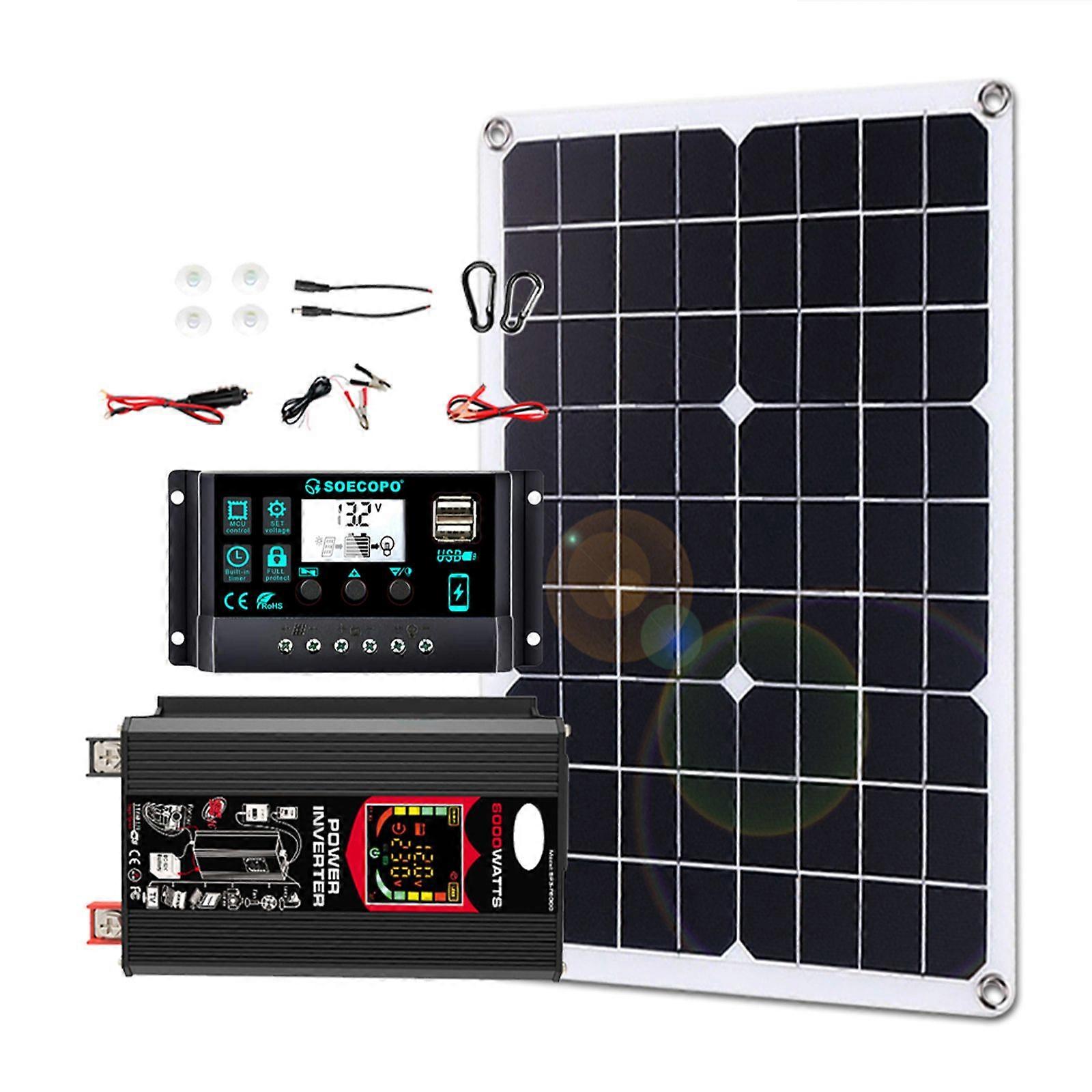 500W Solar Panel with 6000W Power inverter DC 12V/24V to AC 110V/220V 100A MPPT Controller Solar System Complete Kit for Home Camping Off-Grid
