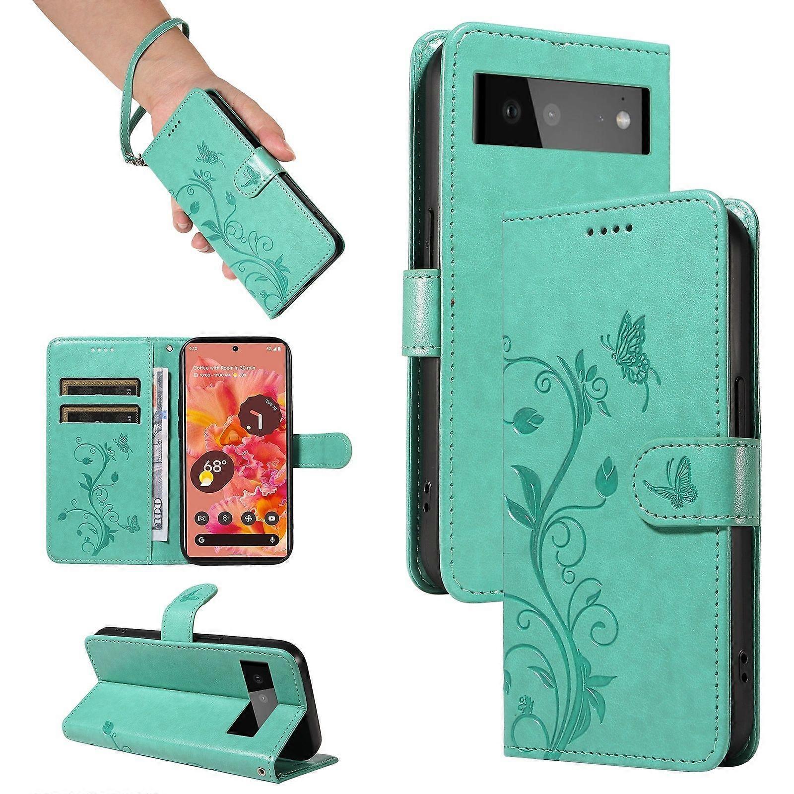 Flip Case for Google Pixel 6 Apricot Blossom Print Shockproof Protection Wallet Phone Case with Card Slots and Removable Wrist Strap