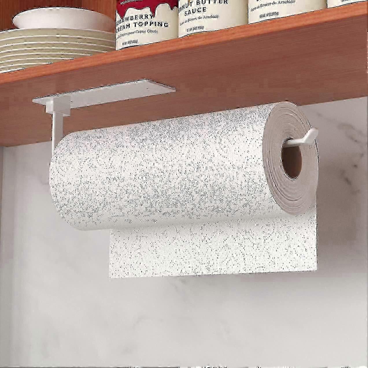 White Kitchen Roll Holder, Self-Adhesive Kitchen Roll Holder Under Cabinet, Wall Mount Plastic Wrap