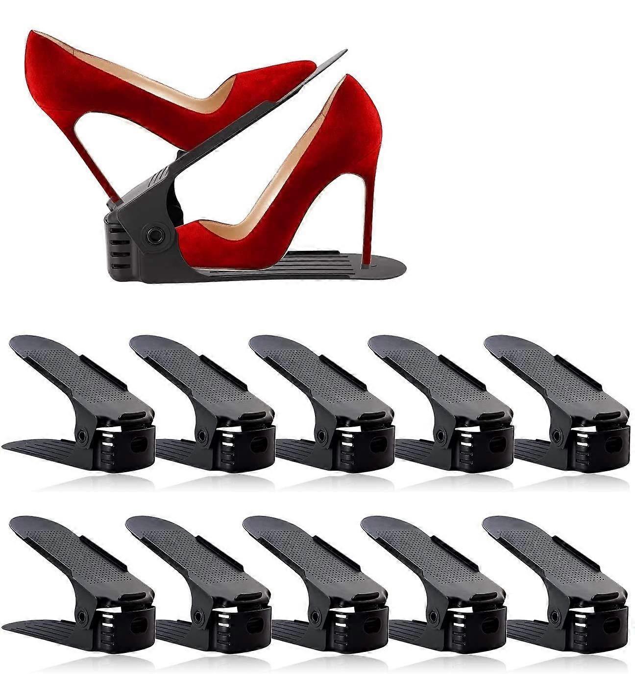 Shoe Organizer Double Layer Adjustable Rack for Closet Storage Holds Heels Sandals Flip Flops, 2 Pack Black