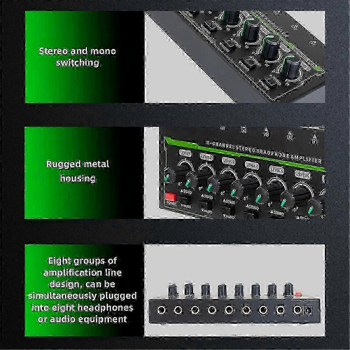 8 Channels Mini Stereo Headphone Amplifier Ha800s Pro Ultra-compact Audio Amplifier With Power Adapter Us Plug