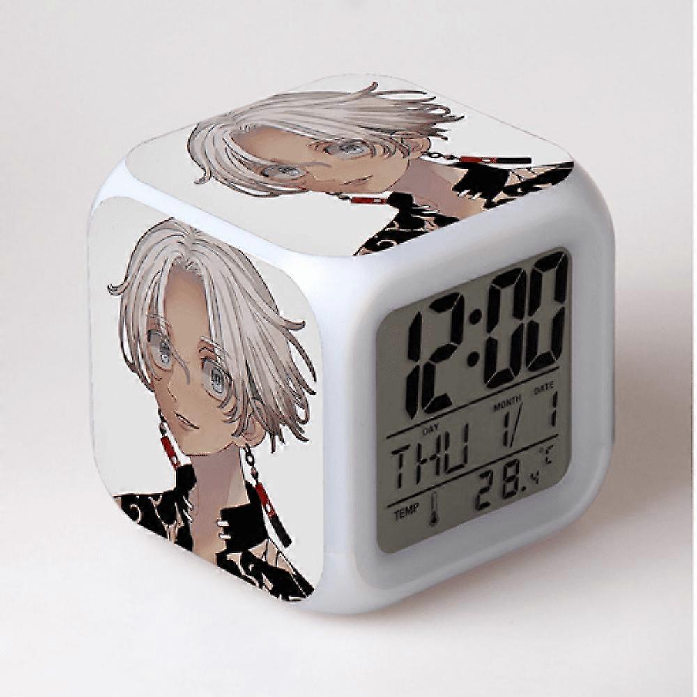 LED Alarm Clock with Tokyo Revengers Pattern, Glowing Digital Desk Clock Compatible with HTNL#617, Colorful Gift for Kids & Adults