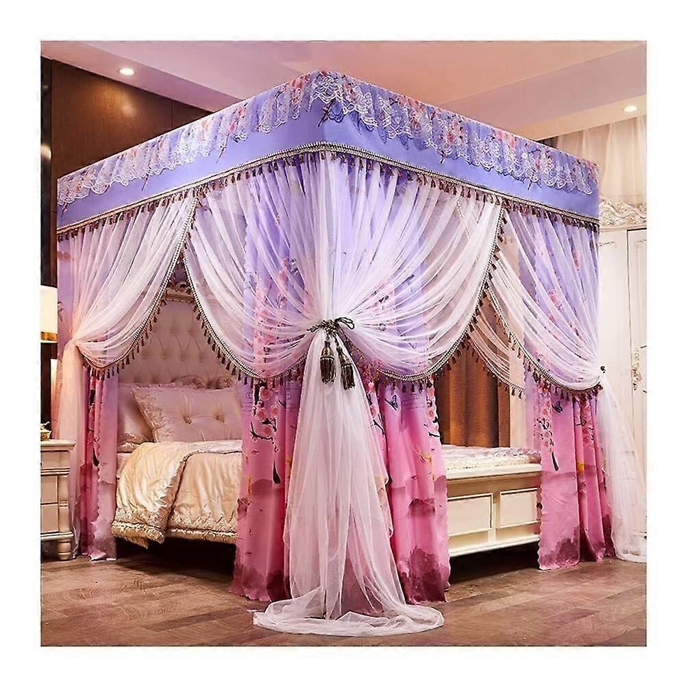 Double Layer Bed Canopy Mosquito Net with Metal Frame, Romantic Privacy Curtain for Queen Bed