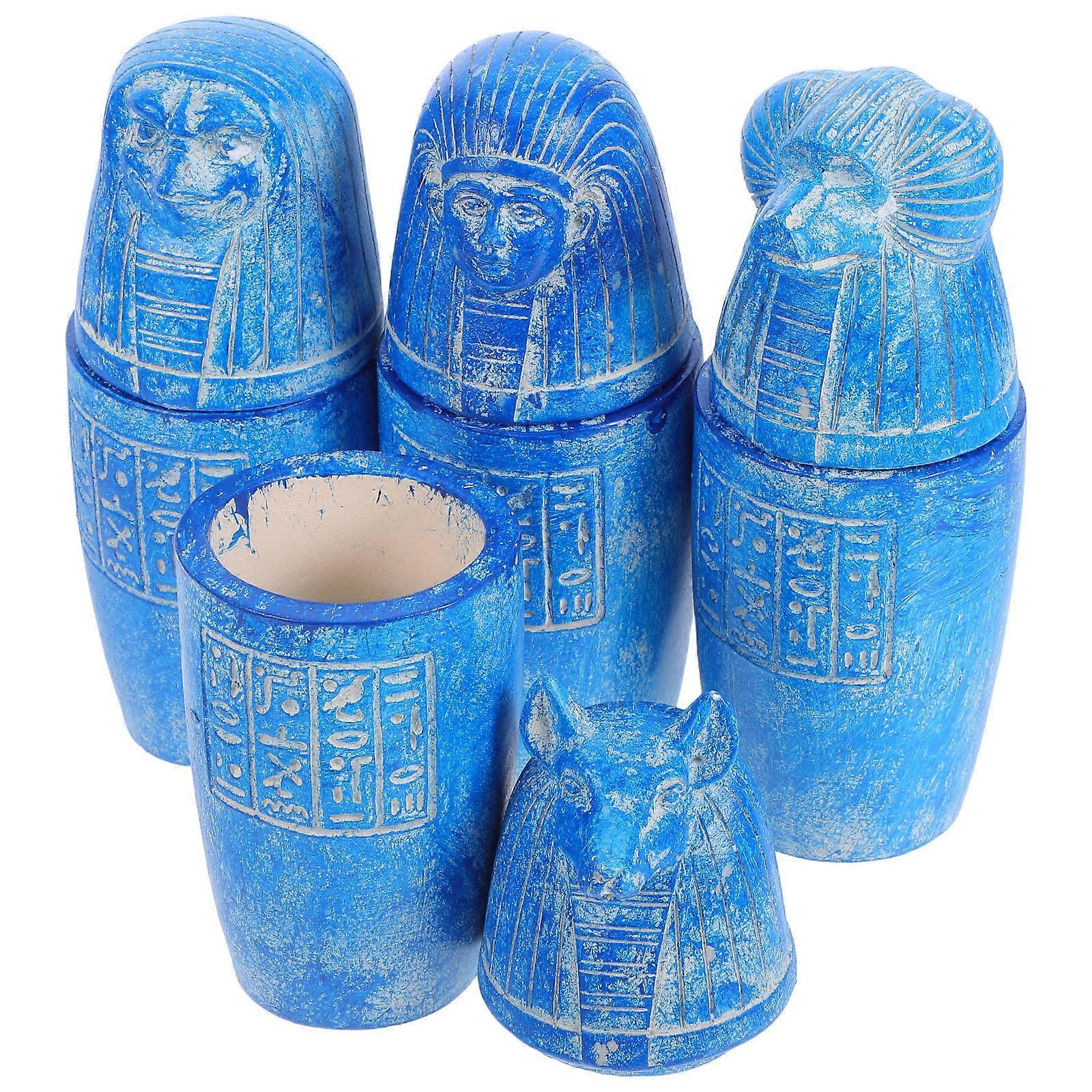 4Pcs Egyptian Artifact Canopic Jars Decorative Sculpture Set for Collection