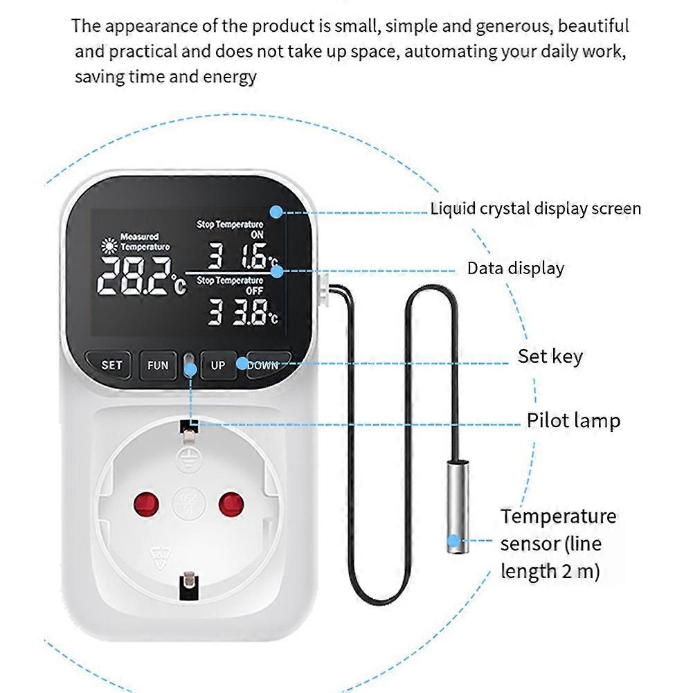Digital Temperature Controller,Reptile Thermostat Timer Switch Plug with Sensor for Home, Greenhouse Aquaculture EU Plug