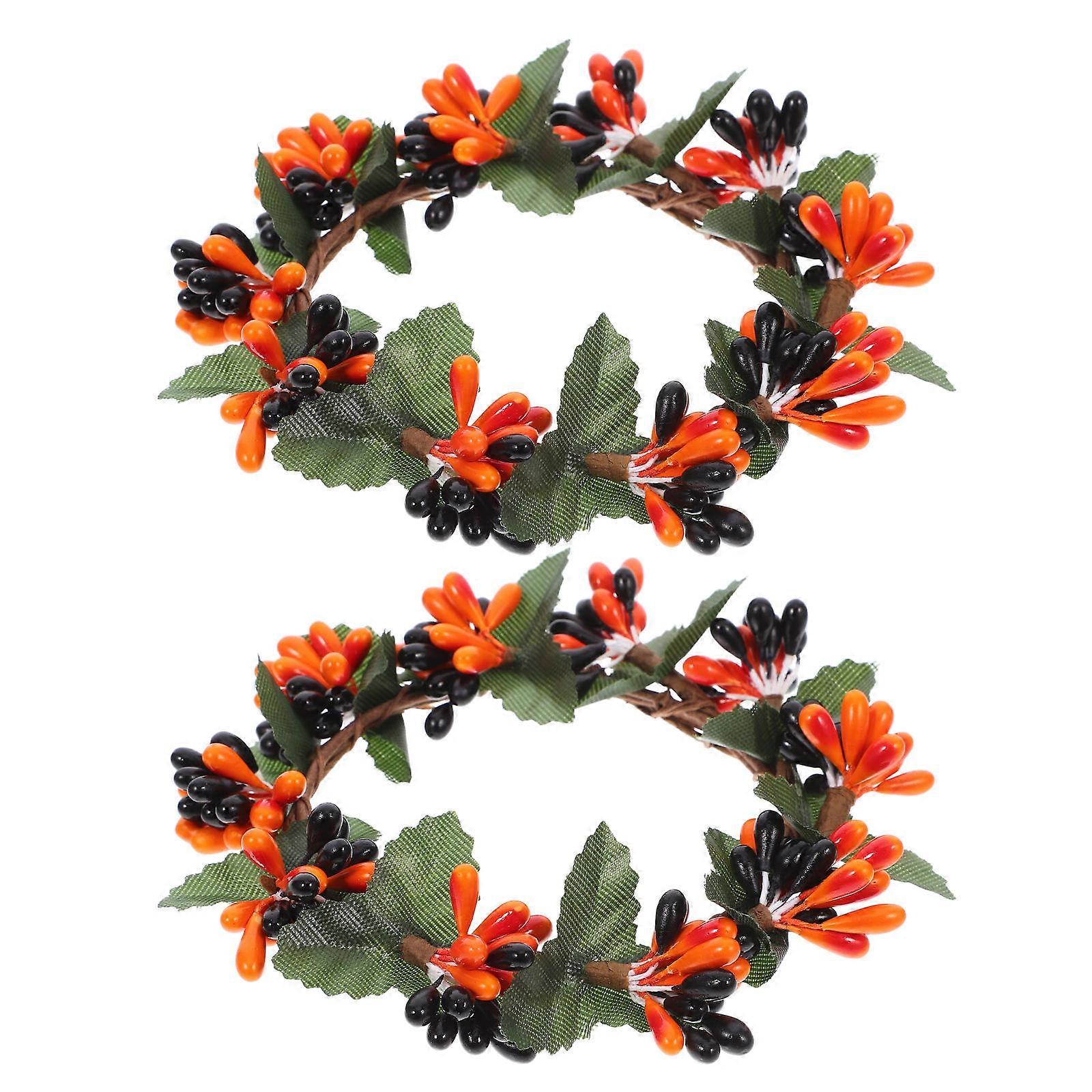 Cylinder Candle Wreath Simulation Candle Ring for Decor 2Pcs Holiday Use
