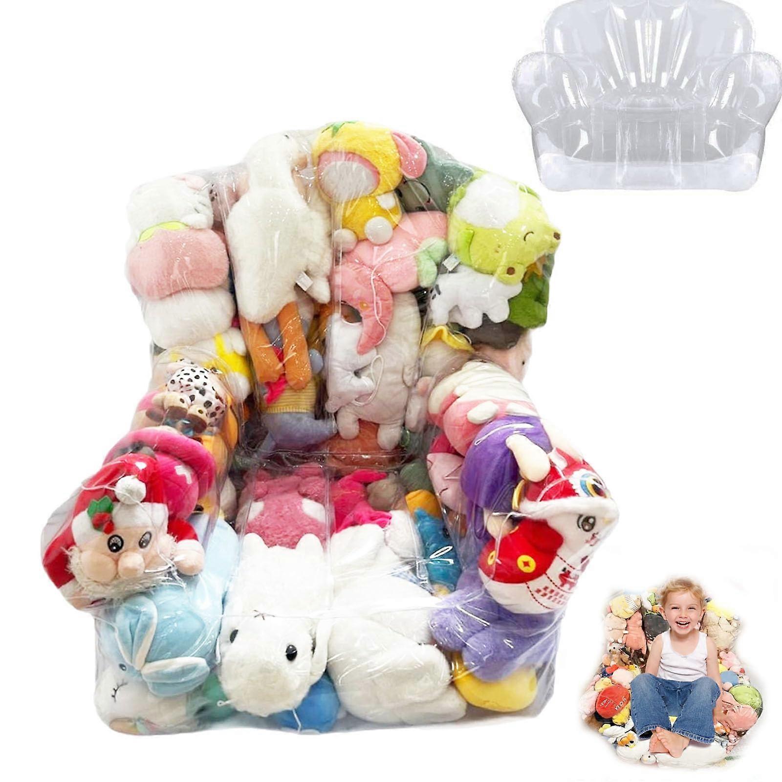 Stuffed Animal Storage Bean Bag Chair with Clear View, 2 in 1 SpaceSaving Toy Organizer with Zipper