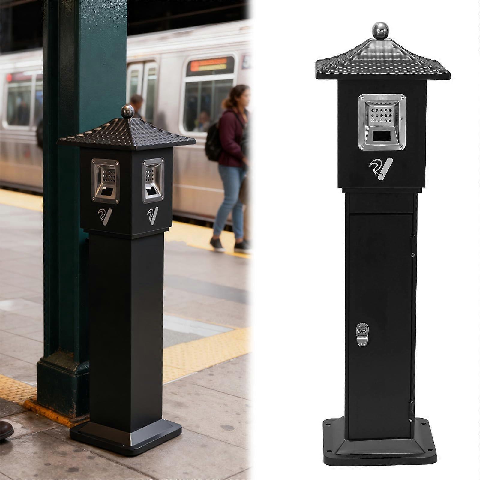 Outdoor Trash Can Stainless Steel Weatherproof Garbage Bin with Ashtray and Key Lock for Public Spaces