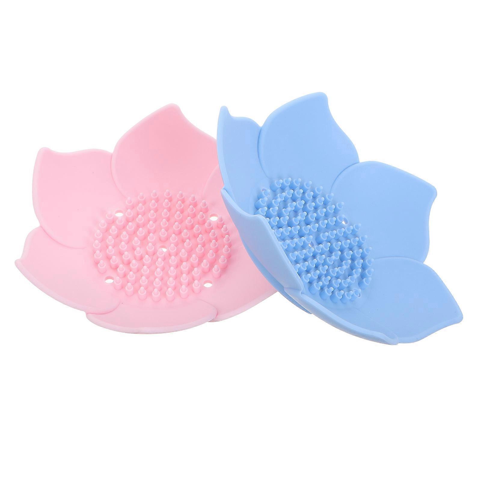 Draining Soap Dish Silicone Soap Holder for Home 2Pcs Lotus Flower Shape