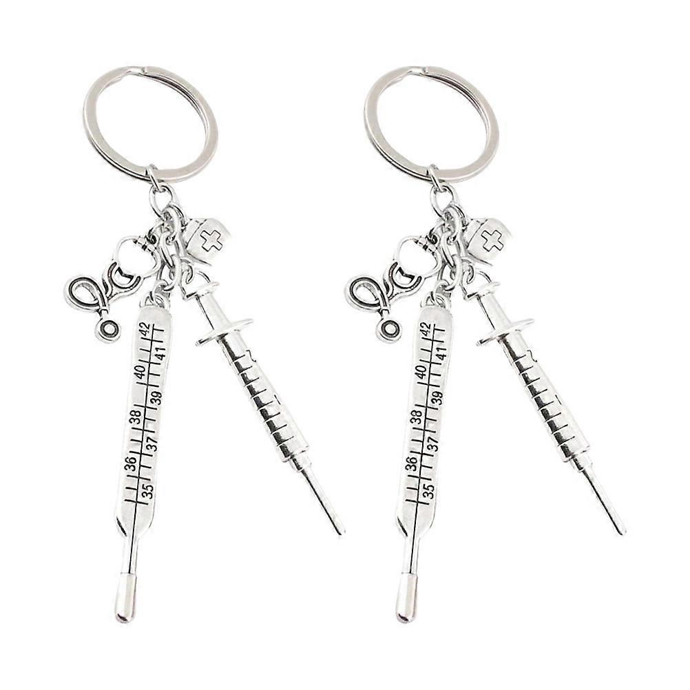 Silver Key Decoration Thermometer Keychains for Decoration 2Pcs Set